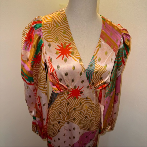 Never Fully Dressed Women’s 4 BEAUTIFUL Colorful Pink Gold Silky Maxi Dress - Picture 12 of 15